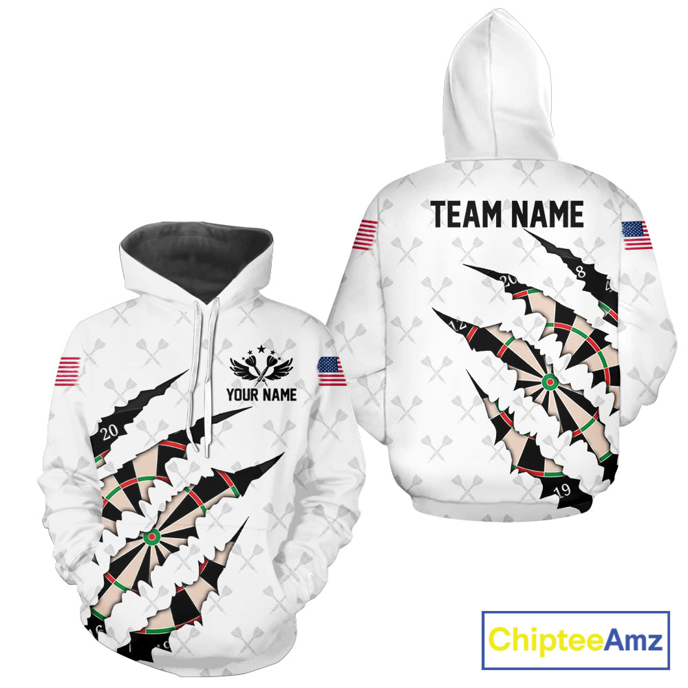 Personalized Scratch Darts Hoodie Shirt For Men And Women Custom Darts Team Jersey | White TDM5867