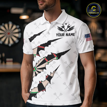 Personalized Scratch Darts Shirt For Men Custom Darts Jersey Team Polo & Quarter Zip |White TDM5867