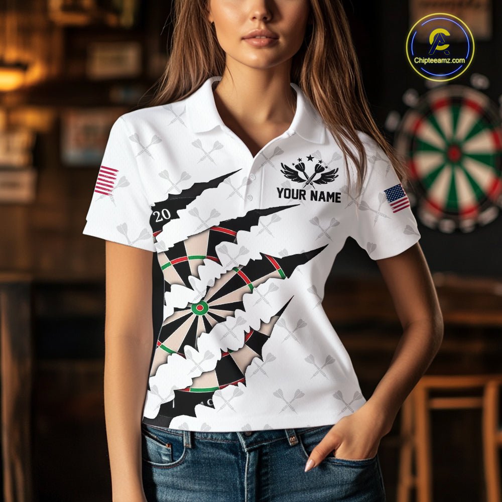 Personalized Scratch Darts Shirt For Women Custom Darts Jersey Team Polo & Quarter Zip |White TDM5867