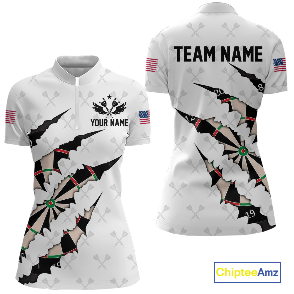 Personalized Scratch Darts Shirt For Women Custom Darts Jersey Team Polo & Quarter Zip |White TDM5867