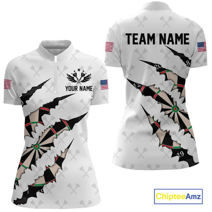 Personalized Scratch Darts Shirt For Women Custom Darts Jersey Team Polo & Quarter Zip |White TDM5867