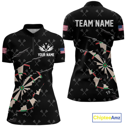 Personalized Scratch Darts Shirt For Women Custom Darts Jersey Team Polo & Quarter Zip |Black TDM5868