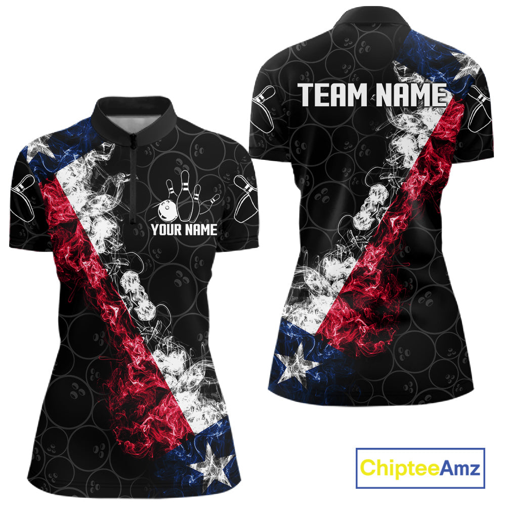 Custom Texas Flag Smoke Bowling Shirts For Women, Patriotic Texas Bowling Team Jersey Polo & 1/4 Zip TDM6474