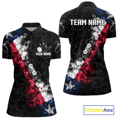 Custom Texas Flag Smoke Bowling Shirts For Women, Patriotic Texas Bowling Team Jersey Polo & 1/4 Zip TDM6474