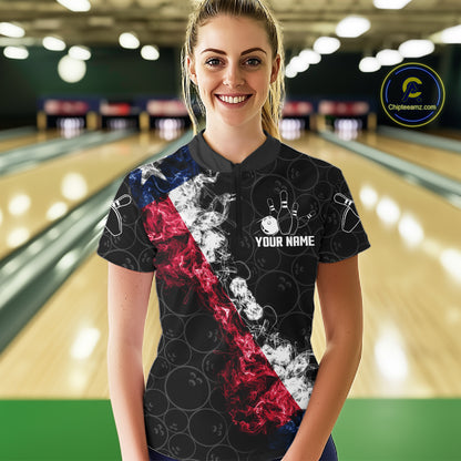 Custom Texas Flag Smoke Bowling Shirts For Women, Patriotic Texas Bowling Team Jersey Polo & 1/4 Zip TDM6474