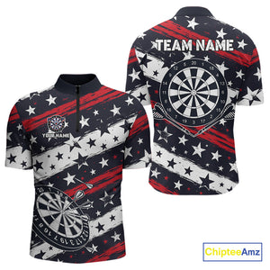 Personalized USA Flag Darts Shirt For Men Custom Patriotic Dart Jerseys Team Polo & 1/4 Zip TDM4134