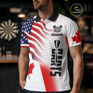 Personalized Men's Dart Shirts – Funny Canada & US Flag Mix Custom Patriotic Darts Team Jerseys TDM4139