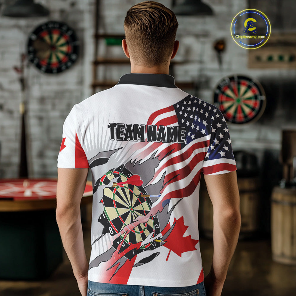 Personalized Men's Dart Shirts – Funny Canada & US Flag Mix Custom Patriotic Darts Team Jerseys TDM4139