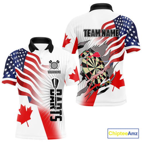 Personalized Men's Dart Shirts – Funny Canada & US Flag Mix Custom Patriotic Darts Team Jerseys TDM4139