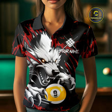 Load image into Gallery viewer, Personalized 9 Ball Pool Wolf Billiard Shirts For Women, Billiard League Jersey Polo &amp; 1/4 Zip |Red TDM4505