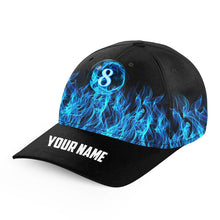 Load image into Gallery viewer, Personalized Blue Flaming 8 Ball Pool Billiard Hats Best 3D Printed Billiard Baseball Caps For Pooler TDM2433