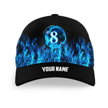 Load image into Gallery viewer, Personalized Blue Flaming 8 Ball Pool Billiard Hats Best 3D Printed Billiard Baseball Caps For Pooler TDM2433