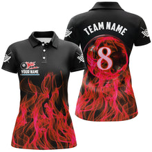 Load image into Gallery viewer, Red Flaming 8 Ball Pool Custom Women Billiard Polo &amp; 1/4 Zip Shirts, 3D Pool Player Shirts Jerseys TDM2434