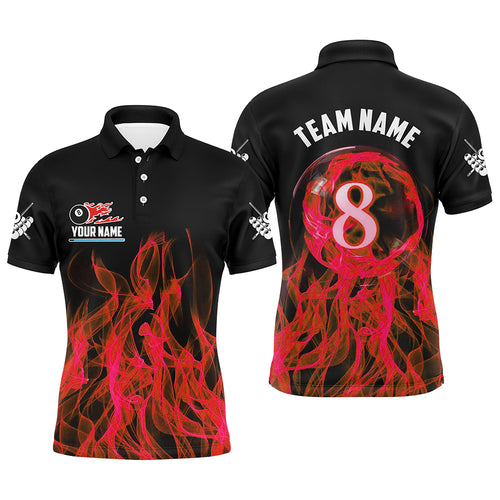 Red Flaming 8 Ball Pool Custom Men Billiard Polo & 1/4 Zip Shirts, 3D Pool Player Shirts Jerseys TDM2434