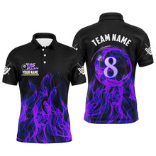 Load image into Gallery viewer, Purple Flaming 8 Ball Pool Custom Men Billiard Polo &amp; 1/4 Zip Shirts, 3D Pool Player Shirts Jerseys TDM2435