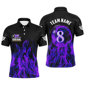 Purple Flaming 8 Ball Pool Custom Men Billiard Polo & 1/4 Zip Shirts, 3D Pool Player Shirts Jerseys TDM2435