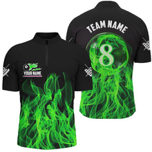 Load image into Gallery viewer, Green Flaming 8 Ball Pool Custom Men Billiard Polo &amp; 1/4 Zip Shirts, 3D Pool Player Shirts Jerseys TDM2436