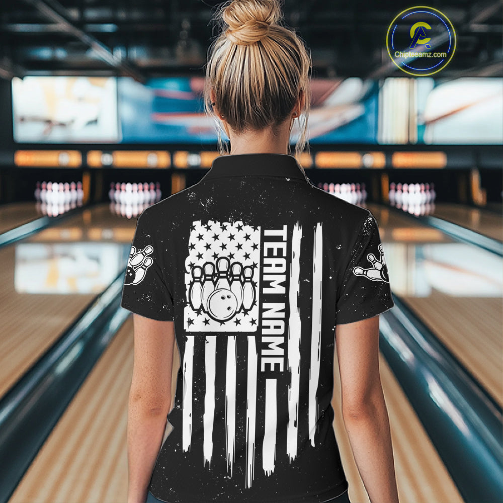 Personalized Smoke Puerto Rico US Flag Bowling Shirt For Women Custom Patriotic Bowling Team Jersey TDM7448