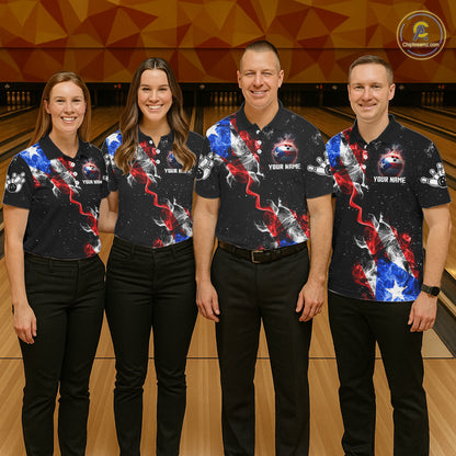 Personalized Smoke Puerto Rico US Flag Bowling Shirt For Men Custom Patriotic Bowling Team Jersey TDM7448