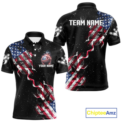 Personalized American Flag Smoke Bowling Shirt For Men Custom Patriotic Bowling Team Jersey TDM7449
