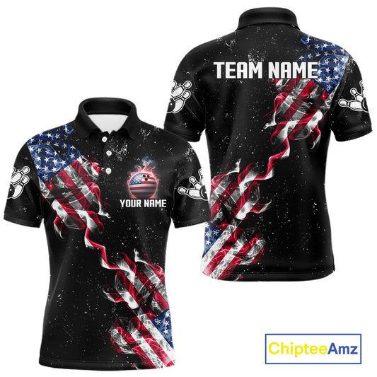 Personalized American Flag Smoke Bowling Shirt For Men Custom Patriotic Bowling Team Jersey TDM7449