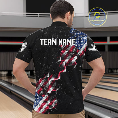 Personalized American Flag Smoke Bowling Shirt For Men Custom Patriotic Bowling Team Jersey TDM7449