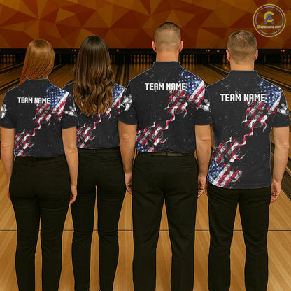 Personalized American Flag Smoke Bowling Shirt For Women Custom Patriotic Bowling Team Jersey TDM7449