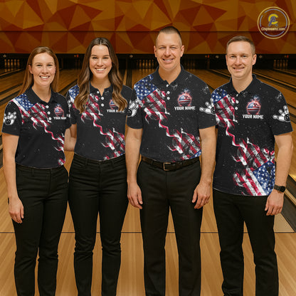 Personalized American Flag Smoke Bowling Shirt For Women Custom Patriotic Bowling Team Jersey TDM7449
