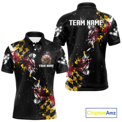 Personalized Maryland Flag Smoke Bowling Shirt For Men Custom Patriotic Bowling Team Jersey TDM7450