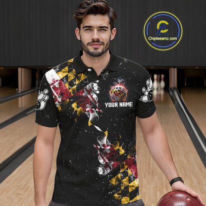 Personalized Maryland Flag Smoke Bowling Shirt For Men Custom Patriotic Bowling Team Jersey TDM7450