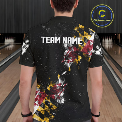 Personalized Maryland Flag Smoke Bowling Shirt For Men Custom Patriotic Bowling Team Jersey TDM7450