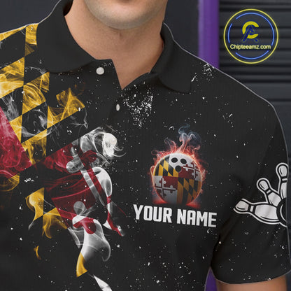 Personalized Maryland Flag Smoke Bowling Shirt For Men Custom Patriotic Bowling Team Jersey TDM7450