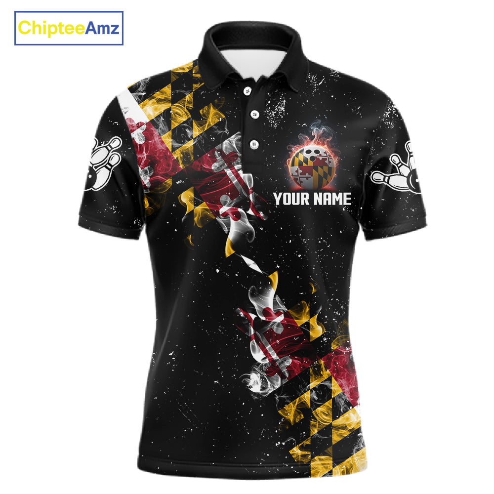 Personalized Maryland Flag Smoke Bowling Shirt For Men Custom Patriotic Bowling Team Jersey TDM7450