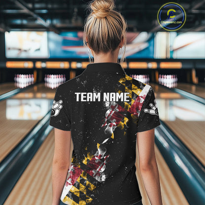 Personalized Maryland Flag Smoke Bowling Shirt For Women Custom Patriotic Bowling Team Jersey TDM7450