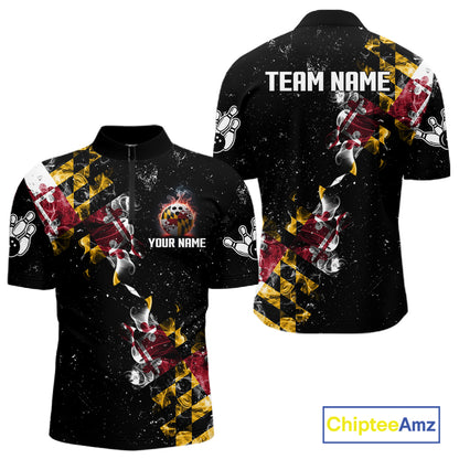 Personalized Maryland Flag Smoke Bowling Shirt For Men Custom Patriotic Bowling Team Jersey TDM7450