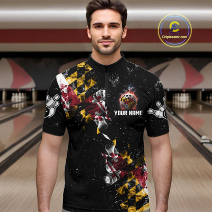 Personalized Maryland Flag Smoke Bowling Shirt For Men Custom Patriotic Bowling Team Jersey TDM7450