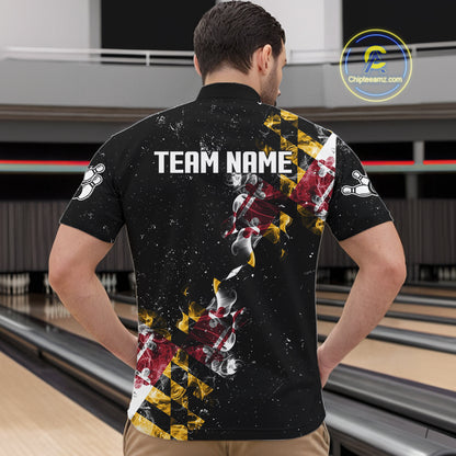 Personalized Maryland Flag Smoke Bowling Shirt For Men Custom Patriotic Bowling Team Jersey TDM7450