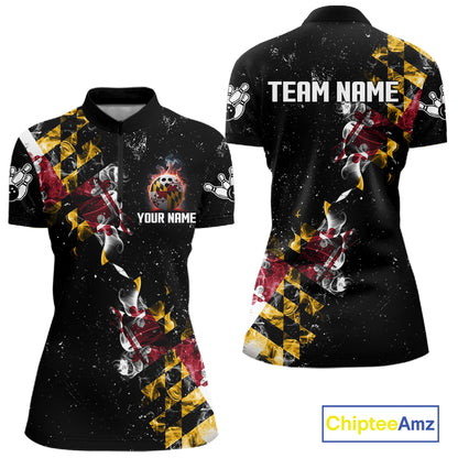 Personalized Maryland Flag Smoke Bowling Shirt For Women Custom Patriotic Bowling Team Jersey TDM7450