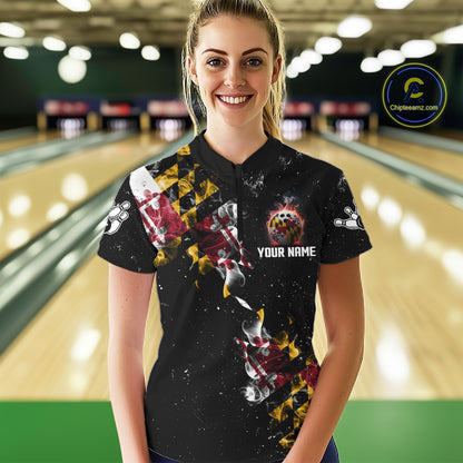 Personalized Maryland Flag Smoke Bowling Shirt For Women Custom Patriotic Bowling Team Jersey TDM7450