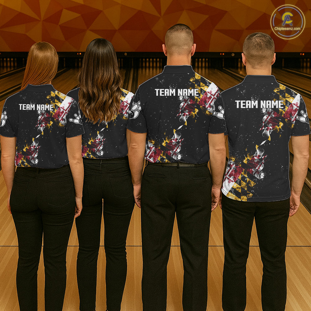 Personalized Maryland Flag Smoke Bowling Shirt For Men Custom Patriotic Bowling Team Jersey TDM7450