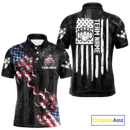 Custom American Flag Smoke Bowling Shirts For Men, Patriotic Bowling Team Jersey Polo & 1/4 Zip TDM7451
