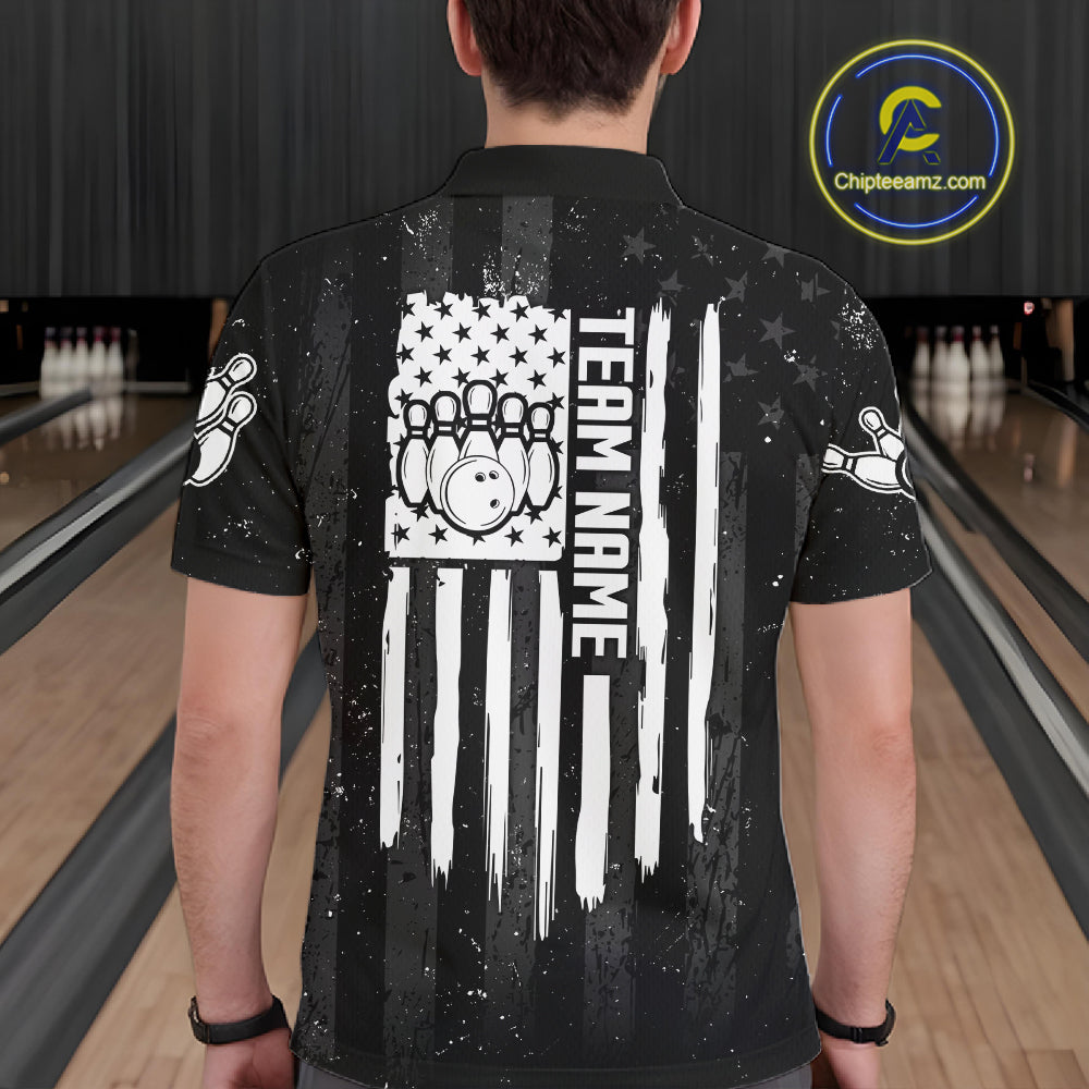 Custom American Flag Smoke Bowling Shirts For Men, Patriotic Bowling Team Jersey Polo & 1/4 Zip TDM7451