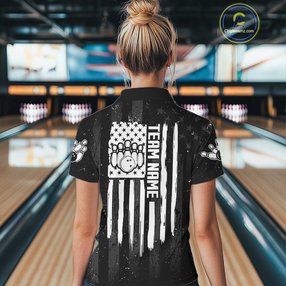 Custom American Flag Smoke Bowling Shirts For Women, Patriotic Bowling Team Jersey Polo & 1/4 Zip TDM7451