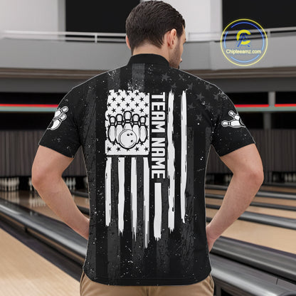Custom American Flag Smoke Bowling Shirts For Men, Patriotic Bowling Team Jersey Polo & 1/4 Zip TDM7451