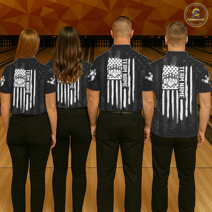 Custom American Flag Smoke Bowling Shirts For Men, Patriotic Bowling Team Jersey Polo & 1/4 Zip TDM7451