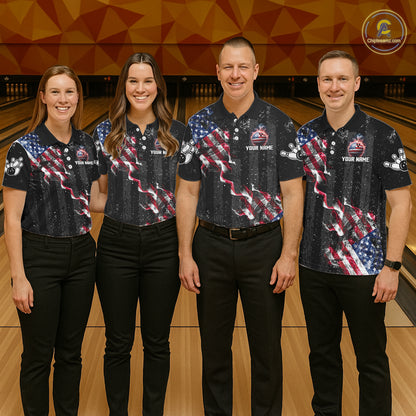 Custom American Flag Smoke Bowling Shirts For Men, Patriotic Bowling Team Jersey Polo & 1/4 Zip TDM7451