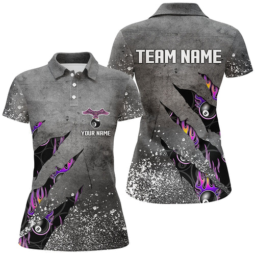 Custom Ball 8 Grey Grunge Billiard Polo Shirts For Women Best Custom Team Name Billiard Jerseys  TDM0289