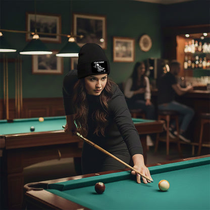 Personalized Skull 8 Ball Billiard Knit Beanie Hat With Rectangle Patch Custom Billiard Knit Cap TDM4940