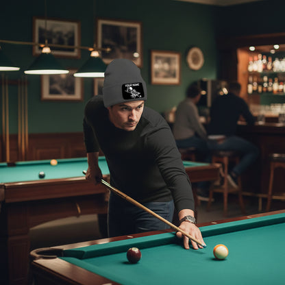 Personalized Skull 8 Ball Billiard Knit Beanie Hat With Rectangle Patch Custom Billiard Knit Cap TDM4940
