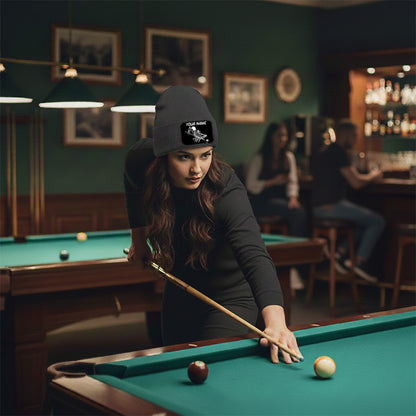 Personalized Skull 8 Ball Billiard Knit Beanie Hat With Rectangle Patch Custom Billiard Knit Cap TDM4940